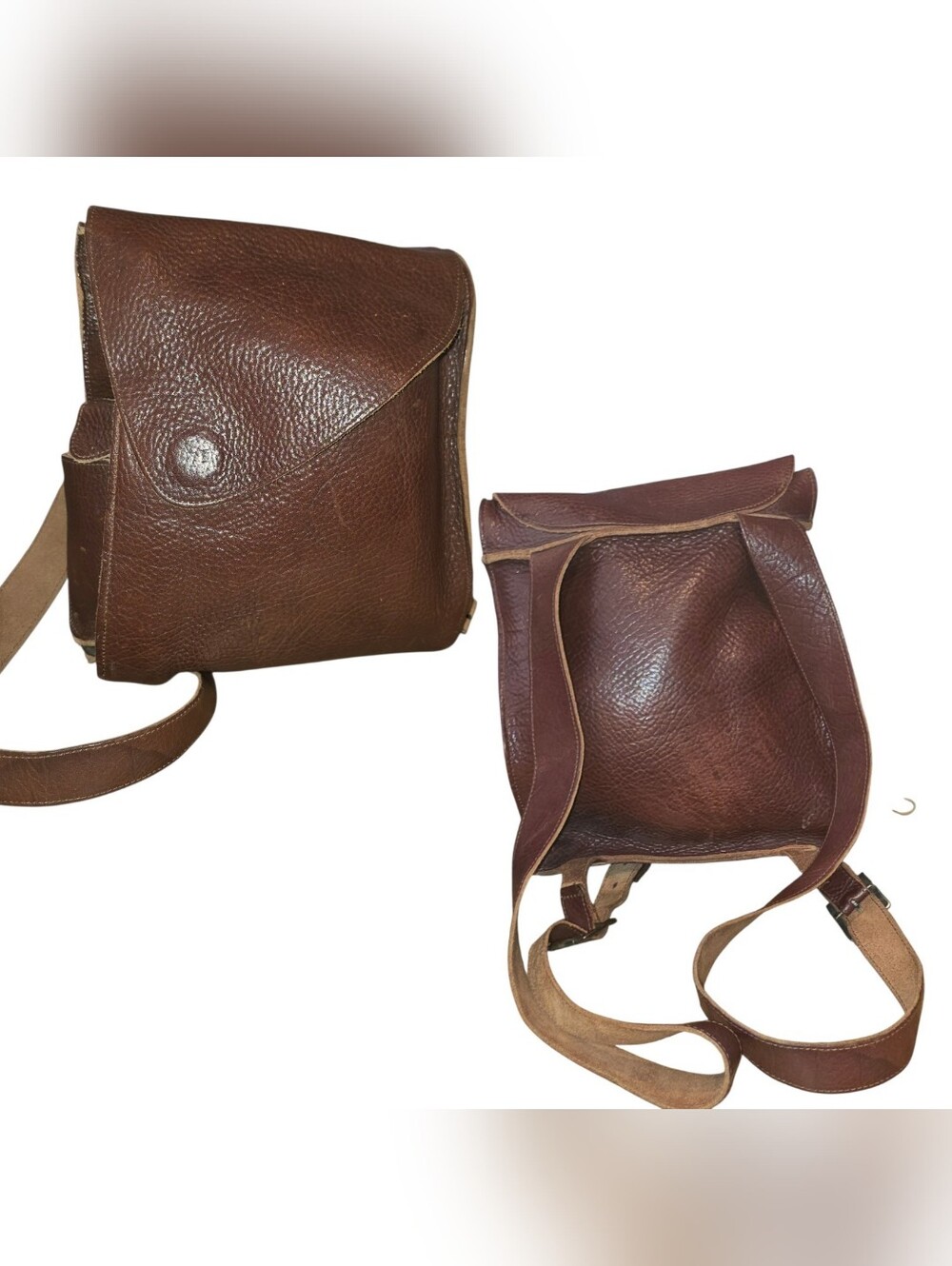 UNBRANDED Distressed Browm Leather Fold Over Flap Travel Vacation Mini Backpack